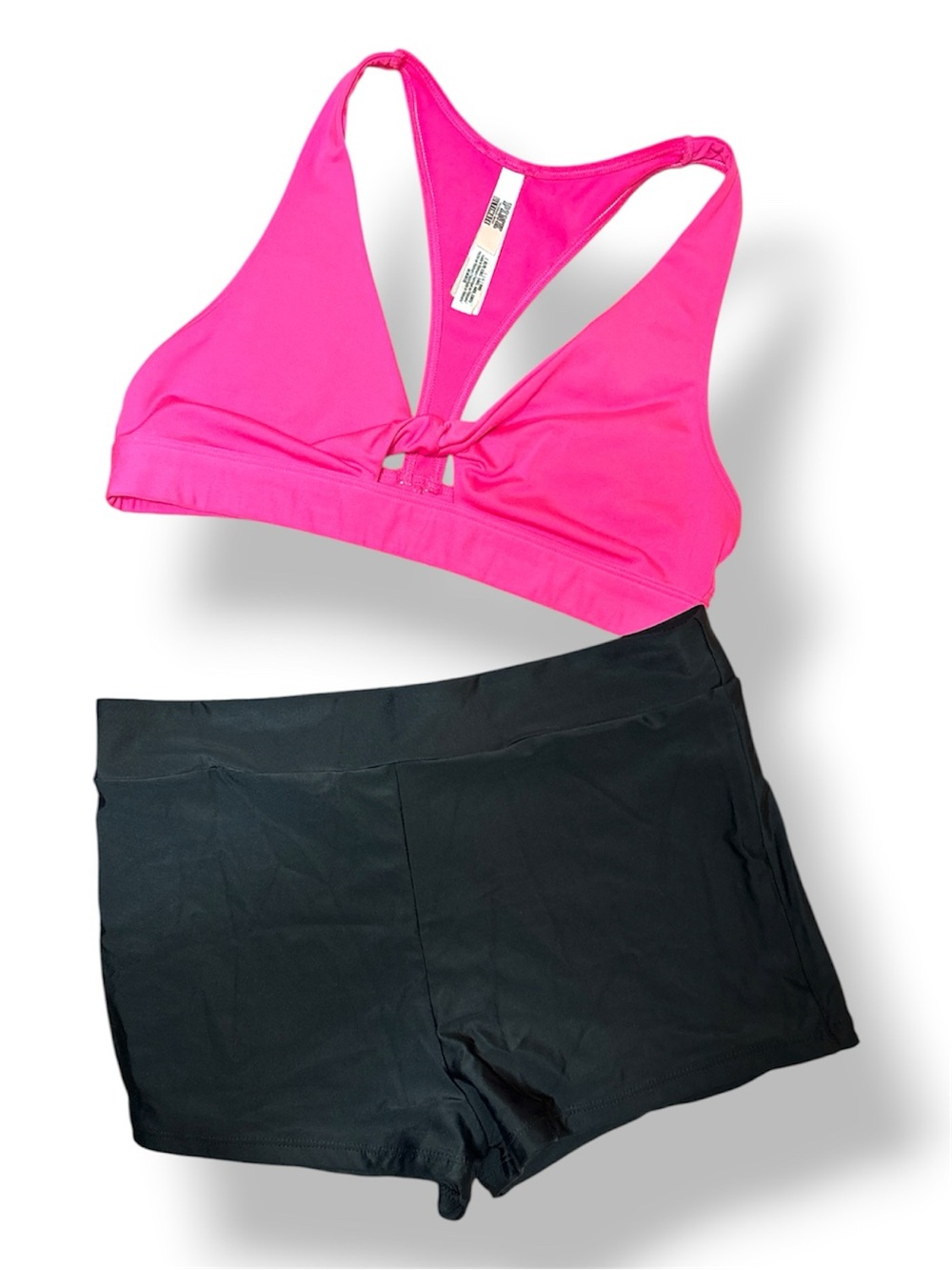 Victoria's Secret Hot Pink Racerback Swim Top with Black Swim Shorts